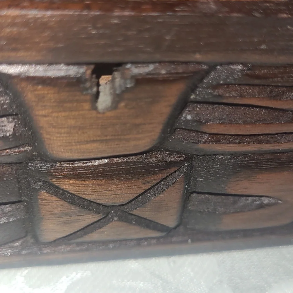 Wooden Humidor Box Stained Carved Man Tribal Tiki  Cigar Box Vintage